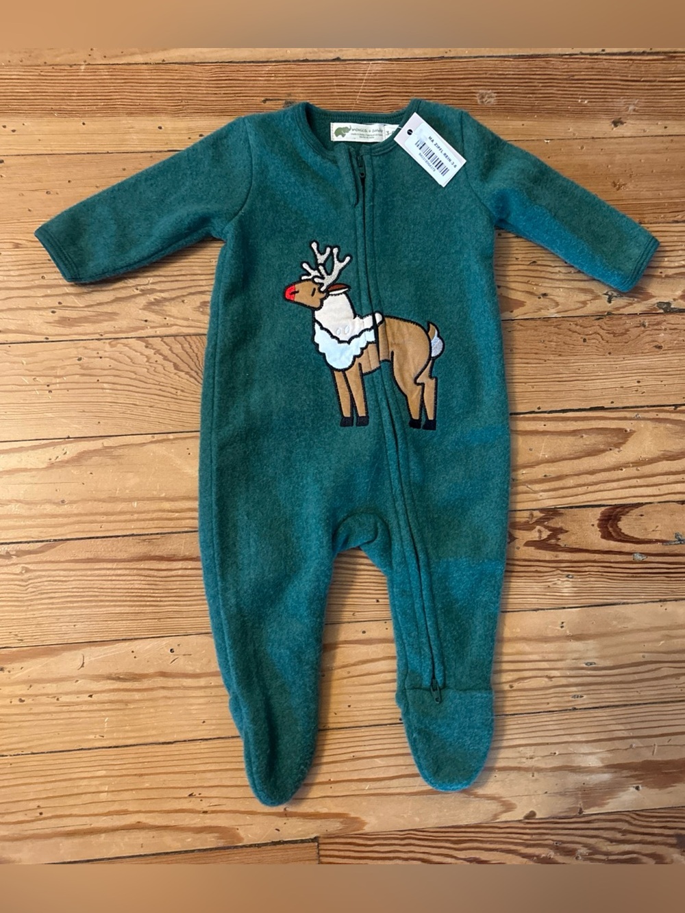 Monica+Andy Fleece Christmas Rudolph Zipper Footed Sleeper Pajamas Size 3-6 Mont